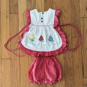 Adorable White and Red Baby Dress Set | Tulips | Apron Style | 3T